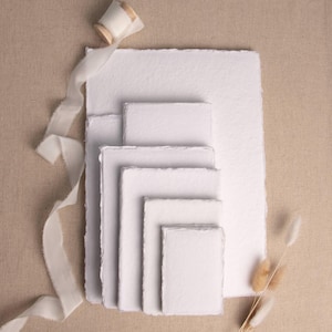 Handmade Paper In White | Deckle Edge Paper Sheet| Rag Cotton Paper | Recycled Eco Sheet For Wedding Invitations