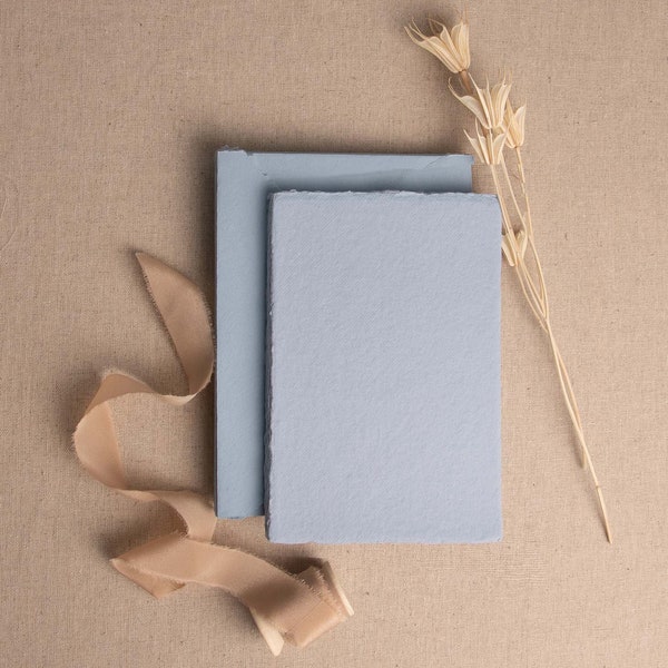 Handmade Paper In Dusky Blue | Deckle Edge Paper Sheet| Rag Cotton Paper | Recycled Eco Sheet For Wedding Invitations