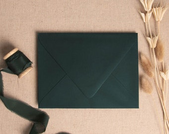 4 Bar (Rsvp) Luxury Racing Green Envelopes | Deep Flap Envelopes | Dark Green Wedding Invitation, Luxury Stationery