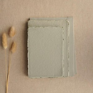 Muted Sage Handmade Paper | Deckle Edge Paper Sheet| Rag Cotton Paper | Recycled Eco Sheet For Wedding Invitations