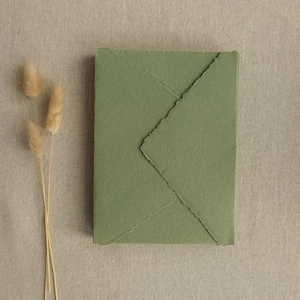 Sage Handmade Paper Envelopes | Deckle Edge Envelope | Rag Cotton Paper | Recycled Eco Envelope For Wedding Invitations