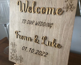 Letrero de boda personalizado, letrero de bienvenida de boda en 3D, tablero de boda, letrero de boda de madera, letrero de boda rústico, letreros para boda