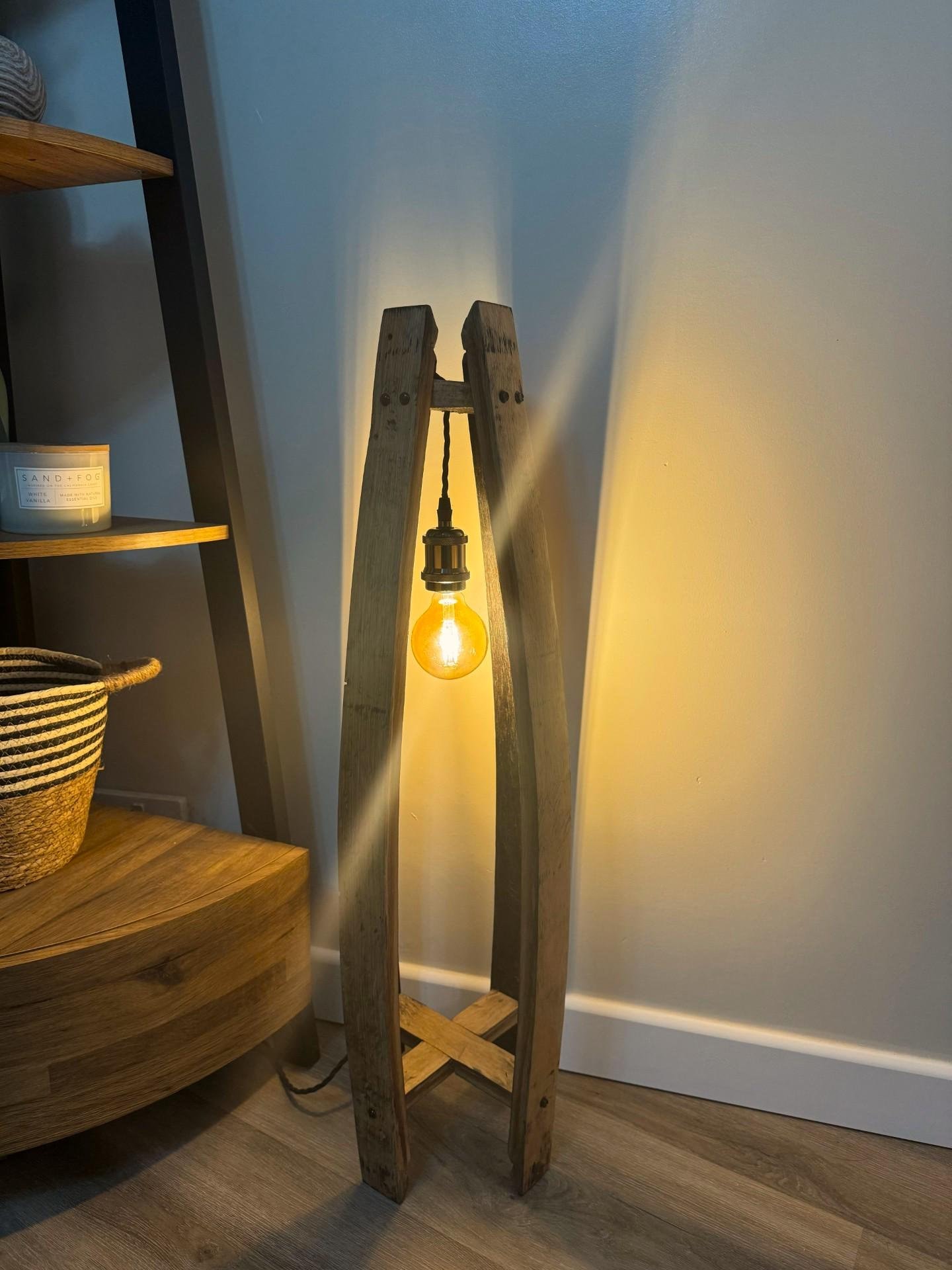 Oak Whisky Barrel Floor Lamp, Hand crafted, Edison bulb