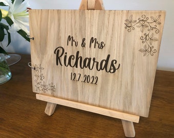 Personalised Wedding guest book, Personalised guestbook, floral, foliage, rustic guest book, custom guest book, wood, wooden, wedding décor