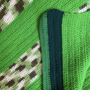 Afghan - Handmade - White & Multiple Greens - 64x42 - Vintage