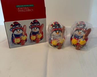 Christmas Village Ceramic Snowman Salt & Pepper Shakers