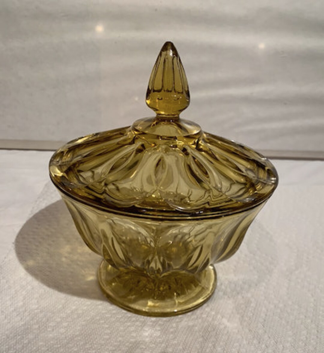 Amber Glass Footed Pedestal Candy Dish Vintage Etsy