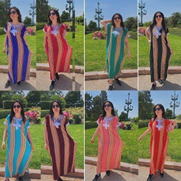 Gandoura Marroquí Para mujer, ropa en talla Estándar, Caftan Marroquí con rayas en diferentes colores, ropa marroquí