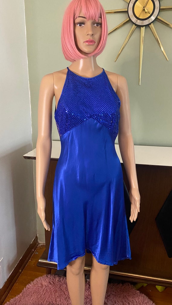 Royal Blue Sequin and satin formal party dress