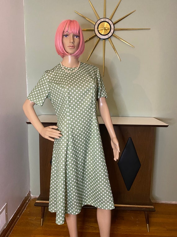 Womens 1950s Green Polka Dot Dress