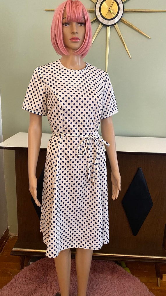 Vintage White and Blue Polka dot dress