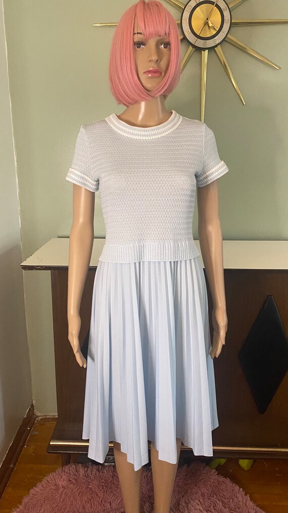 Vintage baby blue dress with pleated skirt