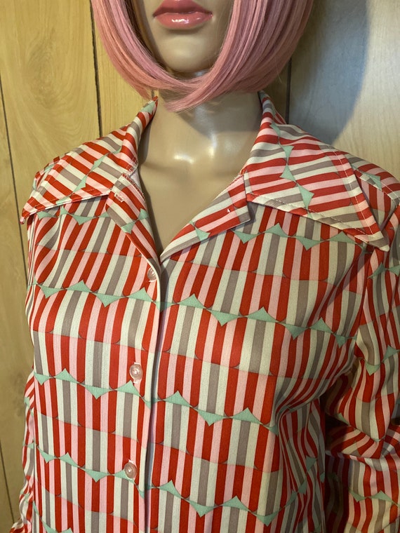 1970s Geometric Winged collar disco shirt - image 4