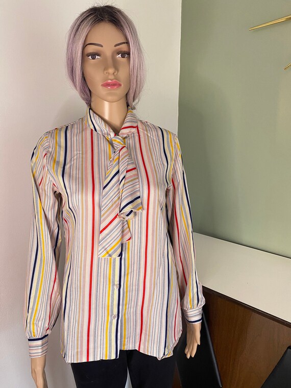 Womens Vintage Striped Blouse with Tie