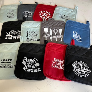 Pocket Potholders, Oven Mitt, Pot Holder, Oven Mitt with Pocket, Pot Holders with Sayings,  Gifts for Teachers, Moms, Every Baker