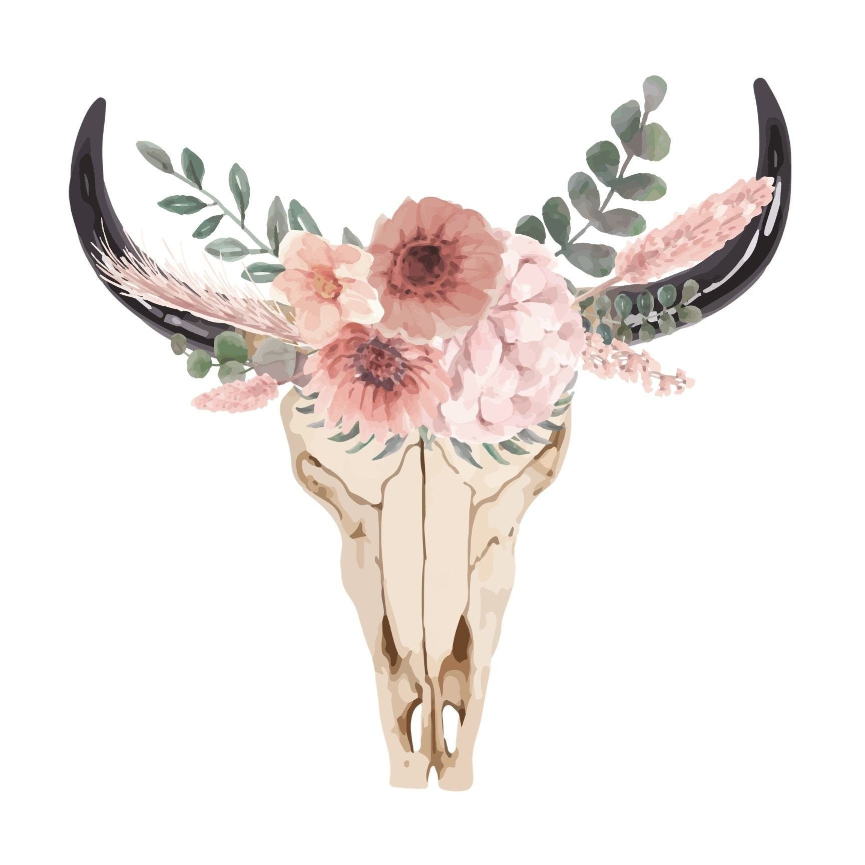 Boho Flower Bull Skull Fabric Wall Decal Nursery Etsy