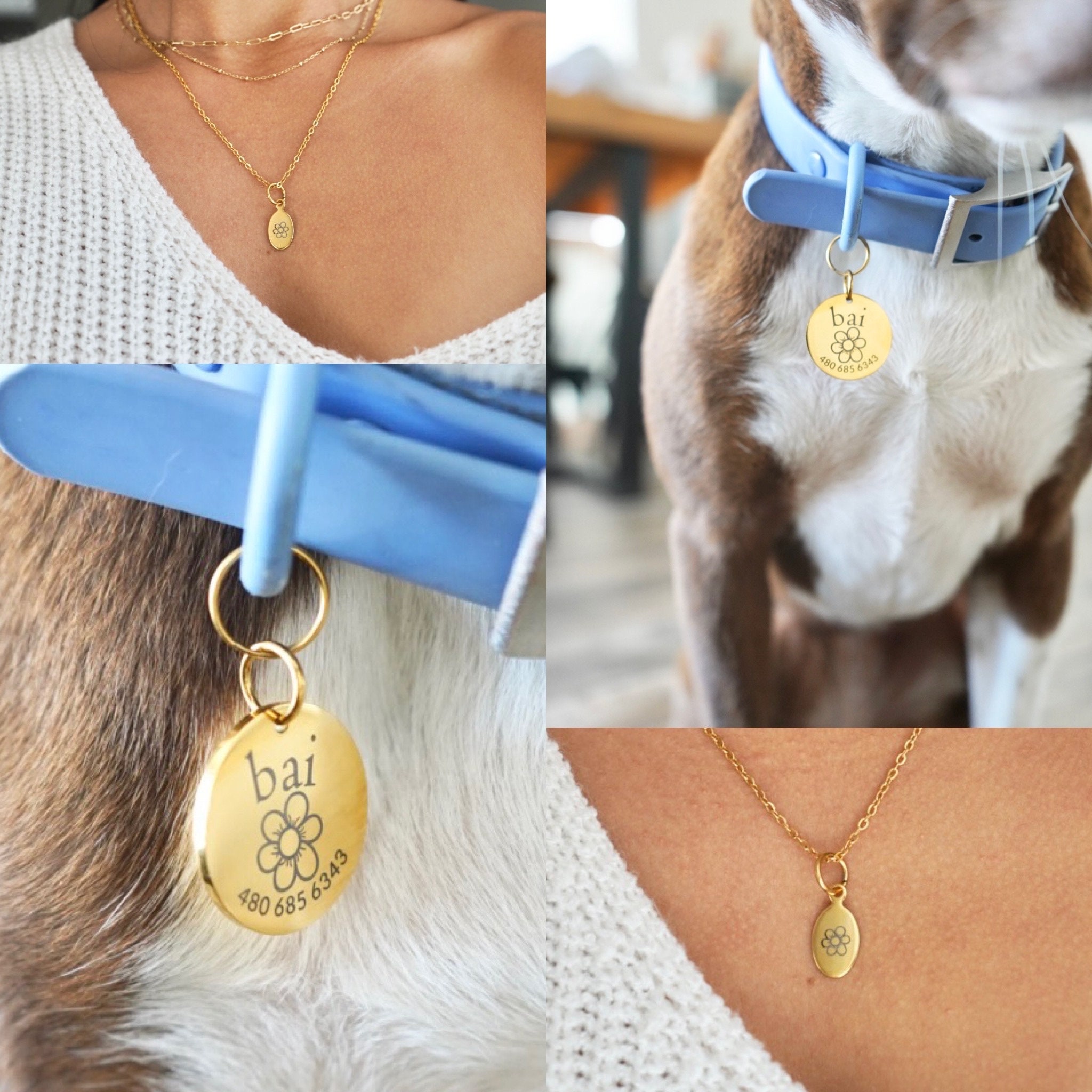 Personalized Dog Tag with Matching Necklace, Engraved Dog Name Tag, Custom Puppy Collar Tag, Dog Mom Gifts, Gift for Pet Lover