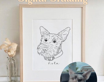 Custom Pet Head Outline Drawing, Personalized Digital Pet Outline, Dog Head Drawing, Pet Tattoo Outline, Pet Memorial, Simple Pet Sketch