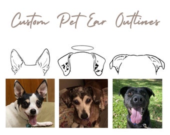 Dibujo personalizado del contorno de la oreja de la mascota, contorno digital de la mascota, dibujo de orejas de perro, contorno del tatuaje de la oreja de la mascota, monumento conmemorativo de la mascota, boceto simple de la mascota