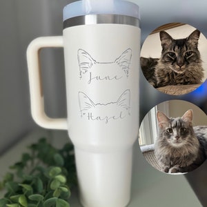 Custom Dog Ear Tumbler, Personalized Pet Hand Drawn Cup, Unique Dog Mom Gift, Dog Lover Birthday Gift, Pet Loss Gifts, Engraved Water Bottle
