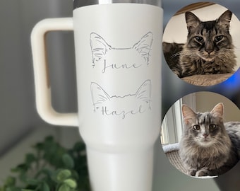 Custom Dog Ear Tumbler, Personalized Pet Hand Drawn Cup, Unique Dog Mom Gift, Dog Lover Birthday Gift, Pet Loss Gifts, Engraved Water Bottle