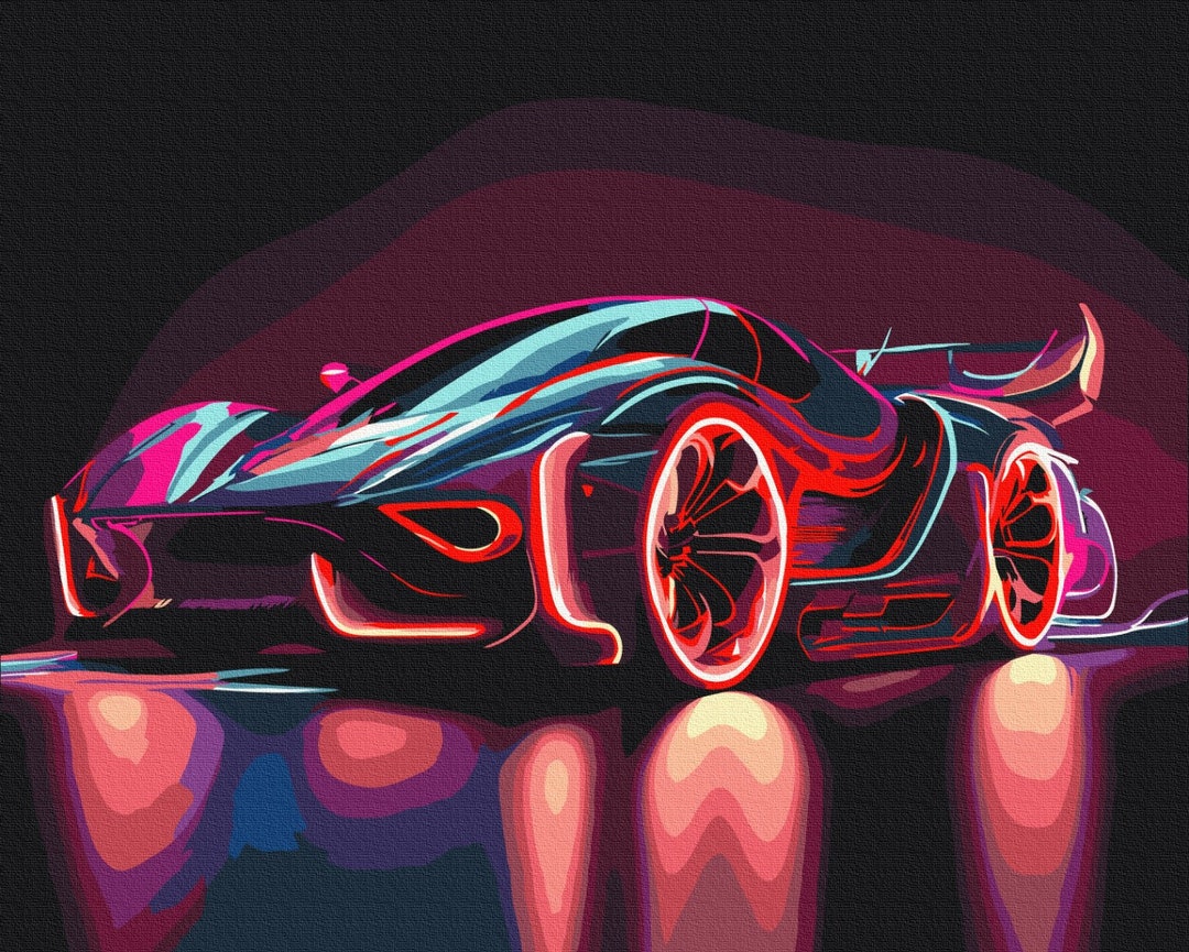 Neon Car Paint by Numbers anime Diy Painting by Numbers Kit Etsy