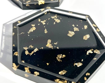 Black and Gold Hexagon Coaster