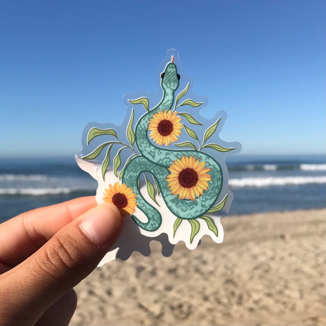 Blue Snake With Sunflowers Clear Sticker 3x2.5 Etsy