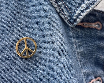 Spilla con simbolo della pace, placcata in oro, stile hippie retrò, accessorio boho anni '70.