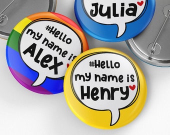Personalized Name Button Badge Pin: #hello My Name Is Custom