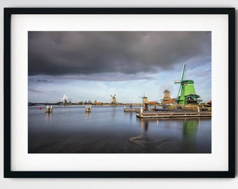 Zaanse Schans Windmills Photography Print, Amsterdam Windmills, Dutch Windmills, Netherlands Print, Holland Windmills, Wall Art, Poster