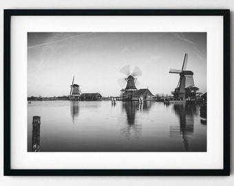 Zaanse Schans Windmills Photography Print, Amsterdam Windmills, Dutch Windmills, Netherlands Print, Holland Windmills, Wall Art, Poster