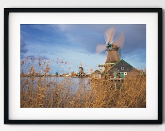 Zaanse Schans Windmills Photography Print, Amsterdam Windmills, Dutch Windmills, Netherlands Print, Holland Windmills, Wall Art, Poster