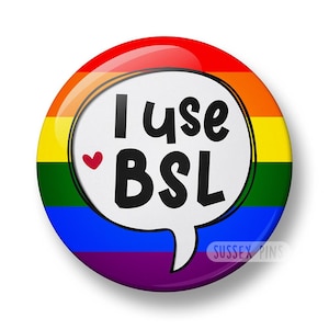 Distintivo con spilla BSL: Lingua dei segni britannica, sordi, APD, consapevolezza HOH (32 mm/44 mm)