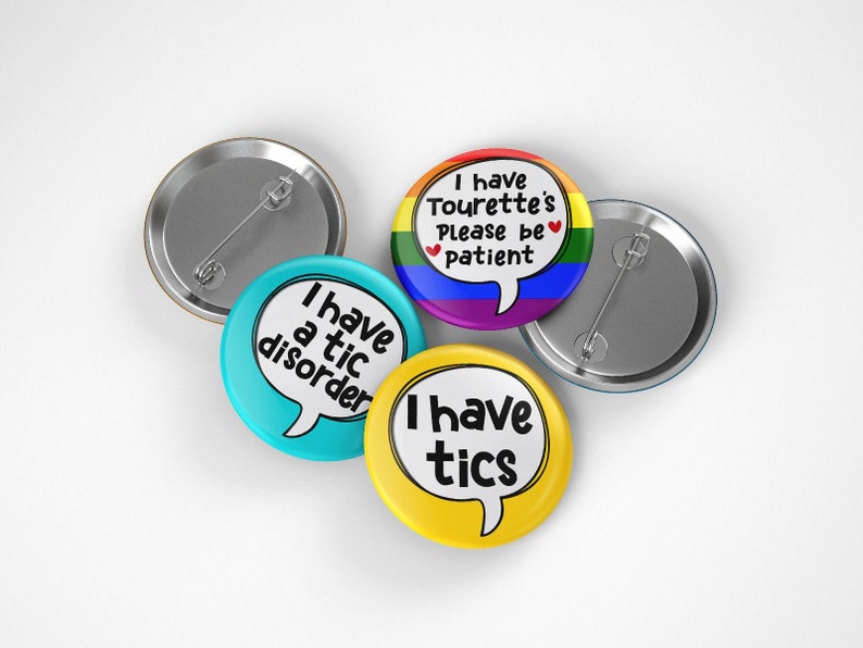 Tourette's Syndrome Pin Badge: I have tics, I have Tourettes, I have a tic disorder, Hidden Disability, Tourette Awareness (32mm/44mm) zdjęcie 1