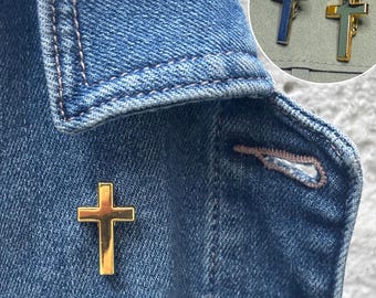 Elegante broche de cruz: broche cristiano en tonos dorados y plateados, joyería religiosa unisex, idea de regalo religioso, regalo de comunión.