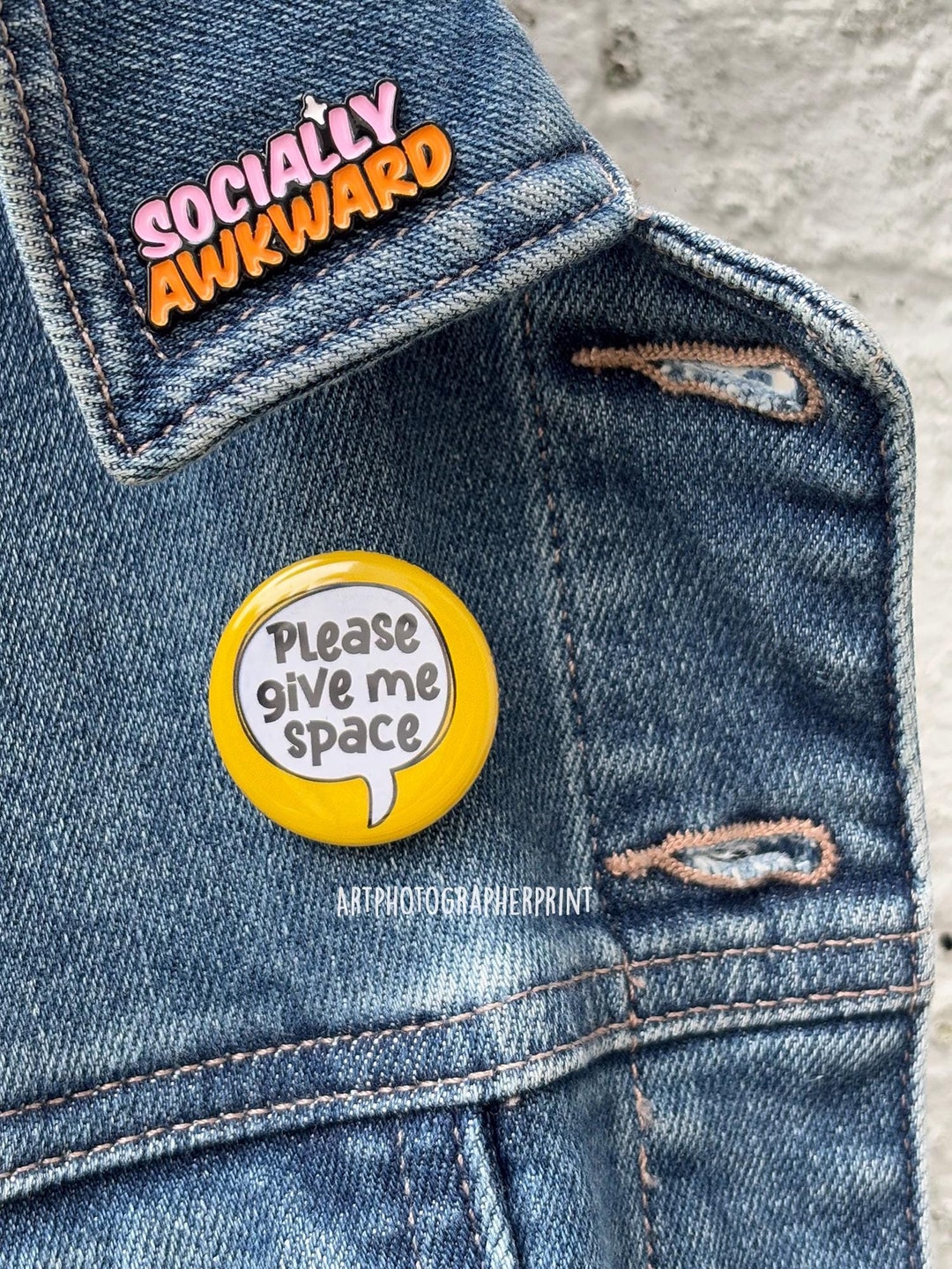 Awkward Button Socially Awkward or Don’t Tell Me to Smile Brooch Pin Set + Yellow Give ...
