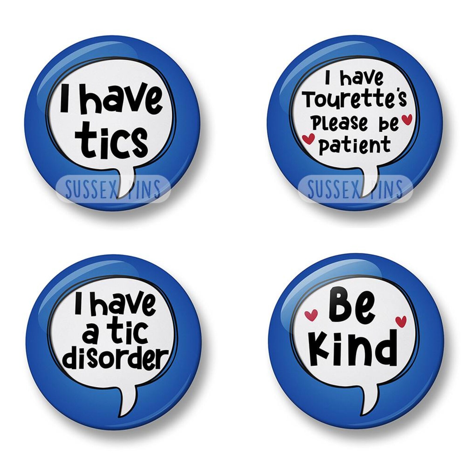 Tourette's Syndrome Pin Badge Set of 4, I Have Tics,