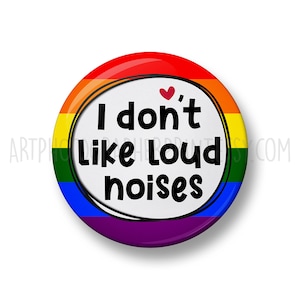 Ik hou niet van harde geluiden Pin-badge, 32 mm of 44 mm, audioverwerkingsproblemen, zintuiglijk, handicapbewustzijn, autisme, communicatiebadge