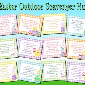 Outdoor Easter Scavenger Hunt, Outdoor Easter Treasure Hunt, Easter Egg Hunt Clues, Kid Easter Activities, Outdoor Easter Game