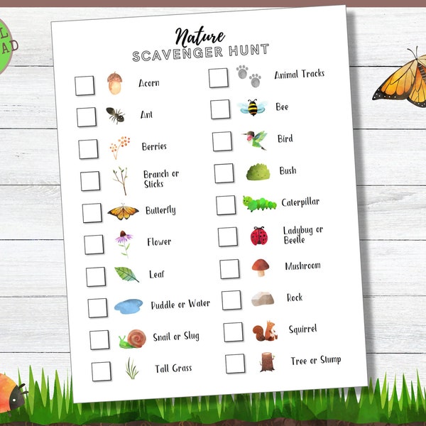 Nature Scavenger Hunt, Outdoor Scavenger Hunt Printable, Hiking Kid Activity, Woodland Themed Party