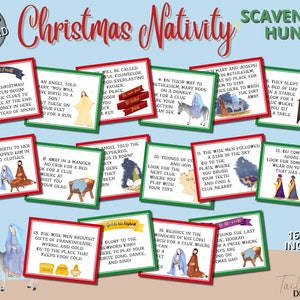 Búsqueda del tesoro de la Natividad, Búsqueda del tesoro de Navidad, Pistas de la búsqueda del tesoro de Navidad, Pistas de la historia de Navidad, Juego de Adviento para niños