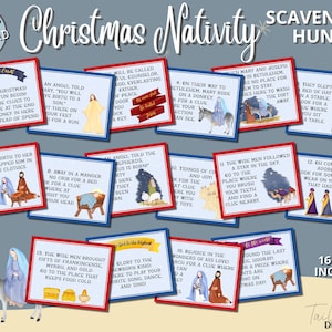 Búsqueda del tesoro de la Natividad, Búsqueda del tesoro de Navidad, Pistas de la búsqueda del tesoro de Navidad, Pistas de historias de Navidad, Actividad navideña para niños