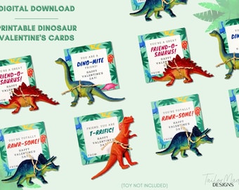 Dinosaur Valentine's Card, Personalized Valentine, Dino Valentine, Dinosaur Valentine's Day Gift Tag, Printable Valentine