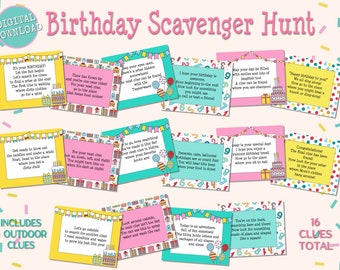 Birthday Scavenger Hunt, Girl Birthday Party Game, Birthday Party Game, Party Games for Kids, Quarantine Birthday, Scavenger Hunt Clues