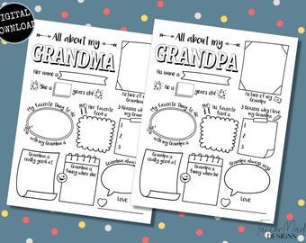 All About Grandpa and All About Grandma Printable, Grandparents Day Printable, Father's Day Printable, Mother's Day Printable