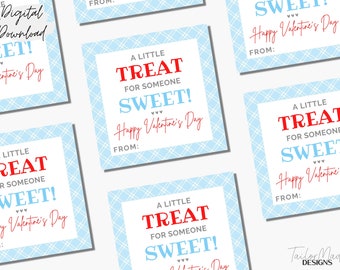 Blue Printable Valentine Cards, Sweet Treat Valentines, Valentine Gift Label, Valentines Day Gift Tag