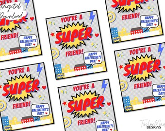 Super Friend Valentines Card, Superhero Valentine, Super Hero Valentine, Valentine's Day Cards, Printable Valentine
