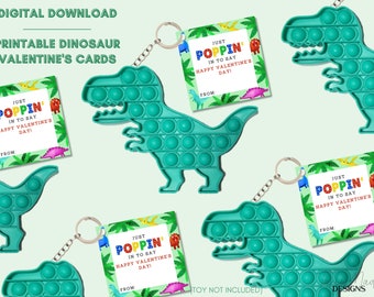 Pop It Dinosaur Valentines Card, Personalized Valentine, Dinosaur Valentine's Day Cards, Pop It Gift Tag, Printable Valentine
