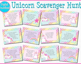 Unicorn Scavenger Hunt, Unicorn Birthday Games, Girl Birthday Game, Party Games for Kids, Scavenger Hunt Clues